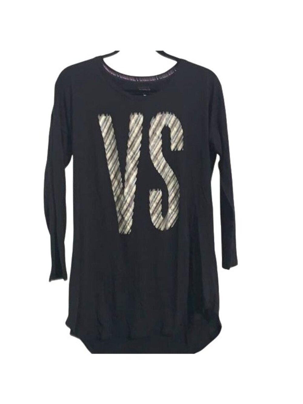 Victorias Secret Black Long Sleeve Tunic Top With VS Logo S/P Cotton & Polyester